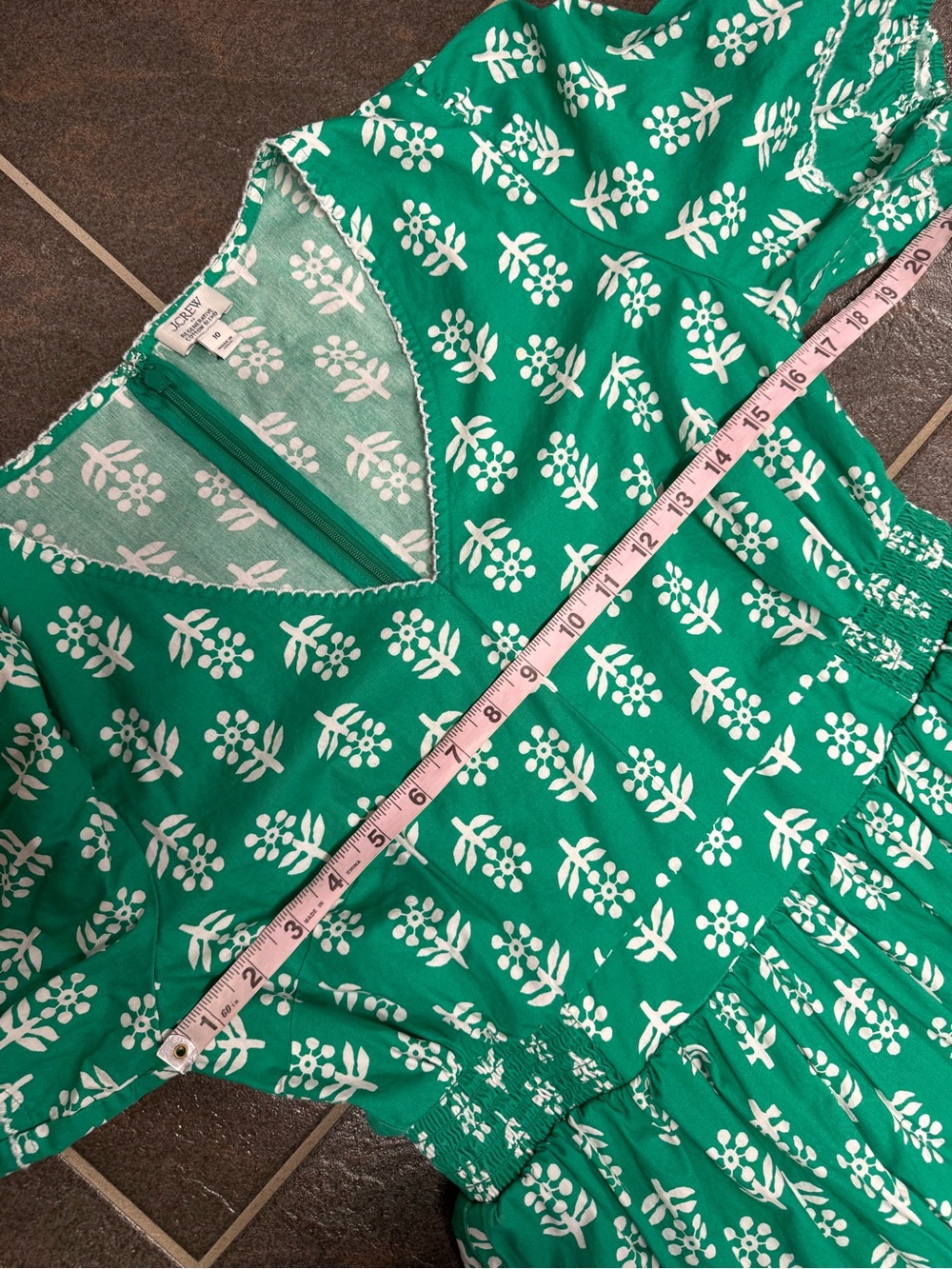 J. Crew Factory Block-Print Puff-Sleeve Midi Dress Emerald Beryl 10 - Picture 14 of 16